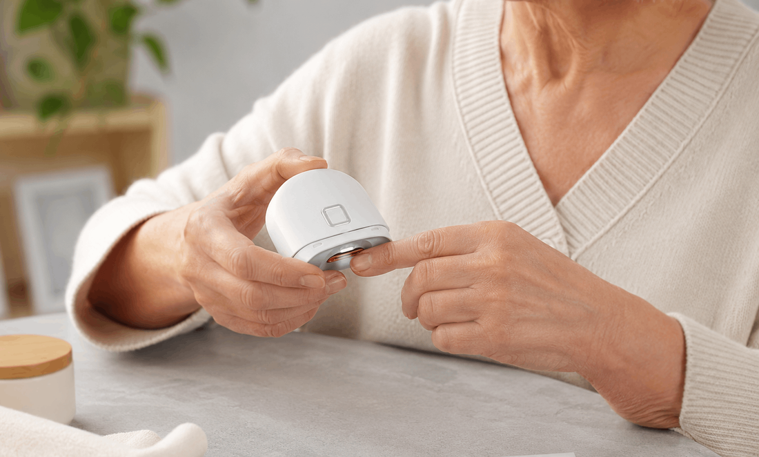 Electric rotary nail trimmer used instead of clippers for arthritic hands