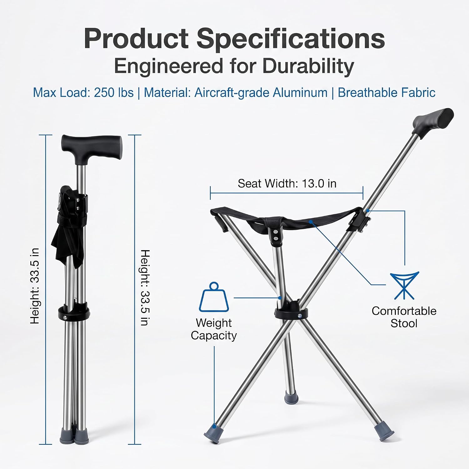 Anti-slip walking stick with seat for uneven ground