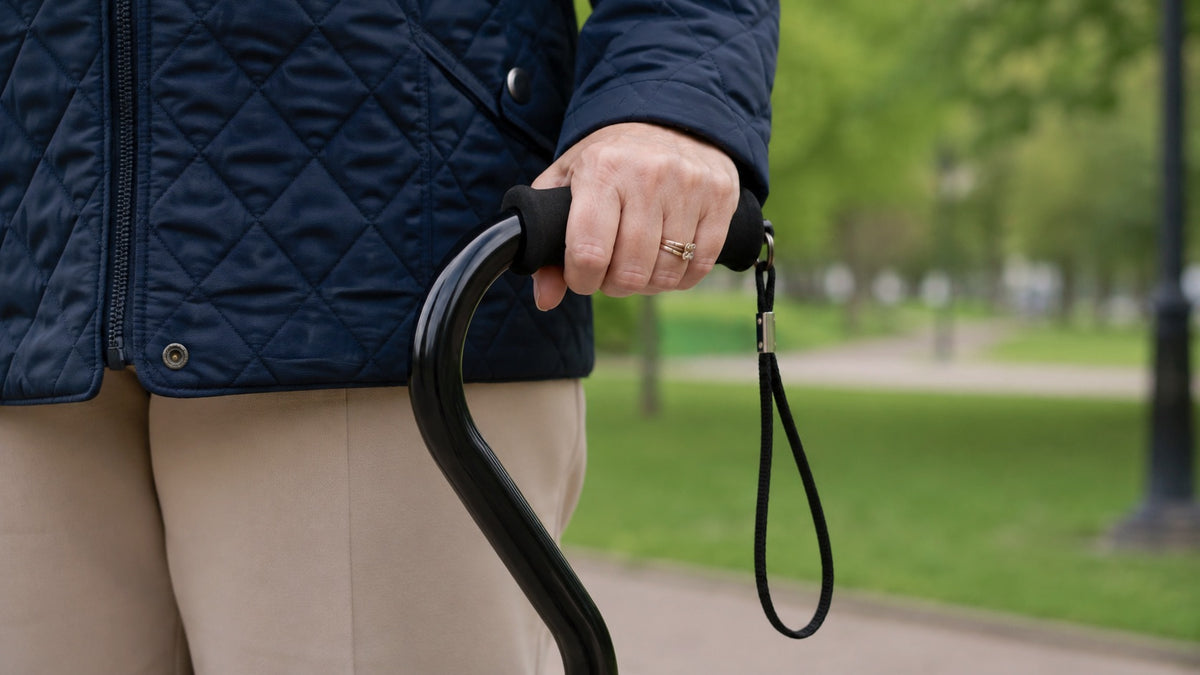 Black adjustable walking cane for men and women