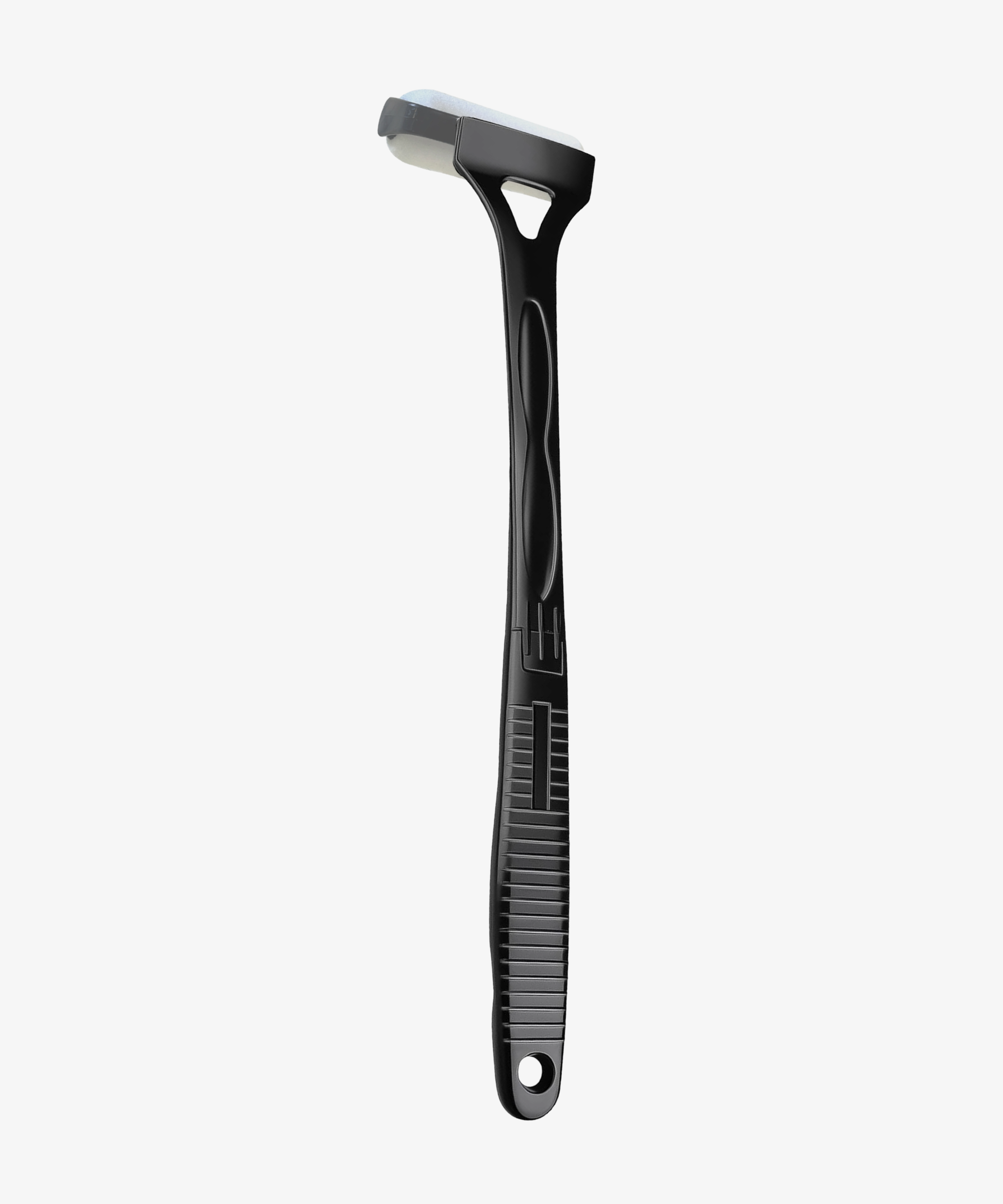 back lotion applicator showing the textured non slip grip and hanging hole in the handle