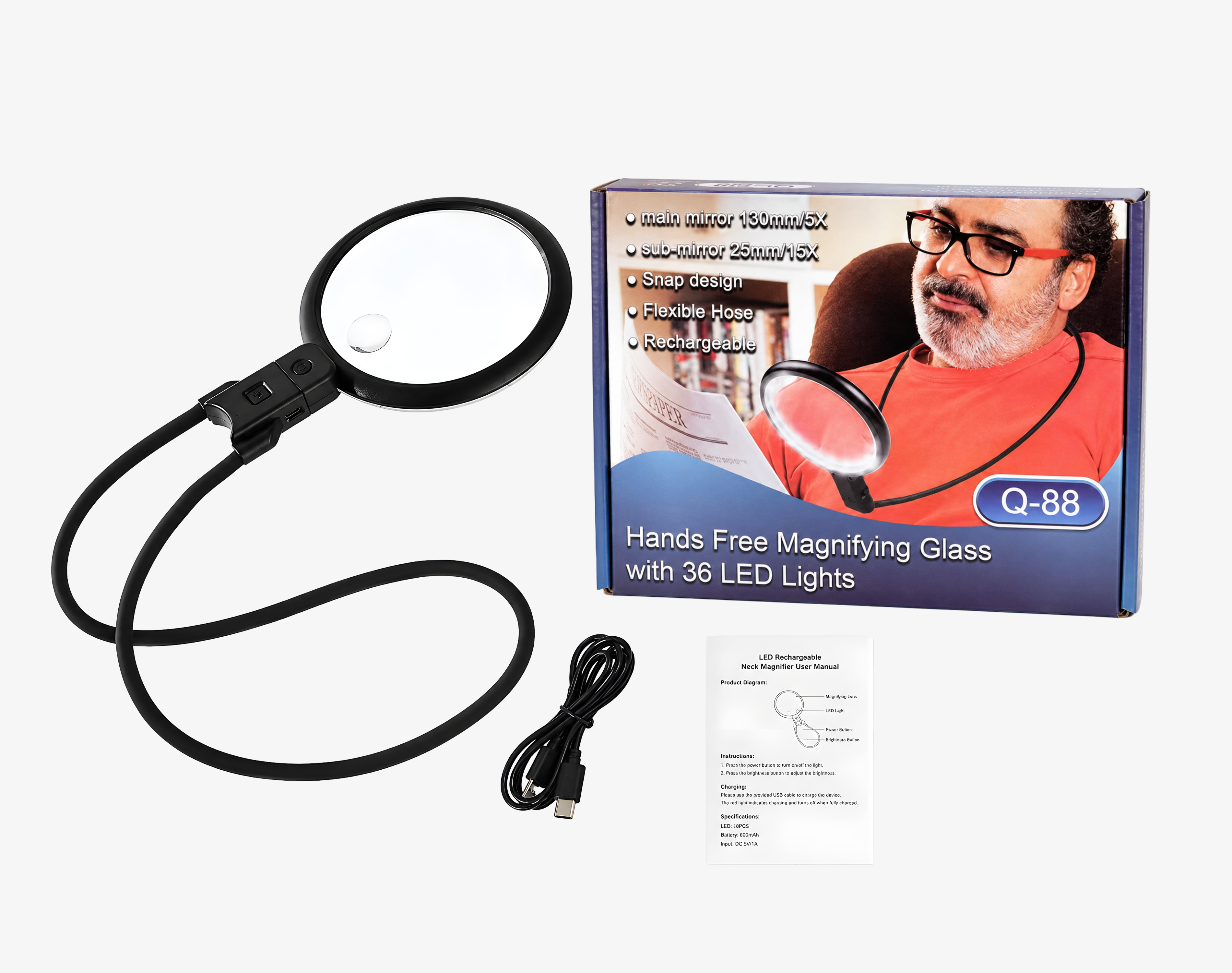 Hands-Free Neck Magnifier with LED Light